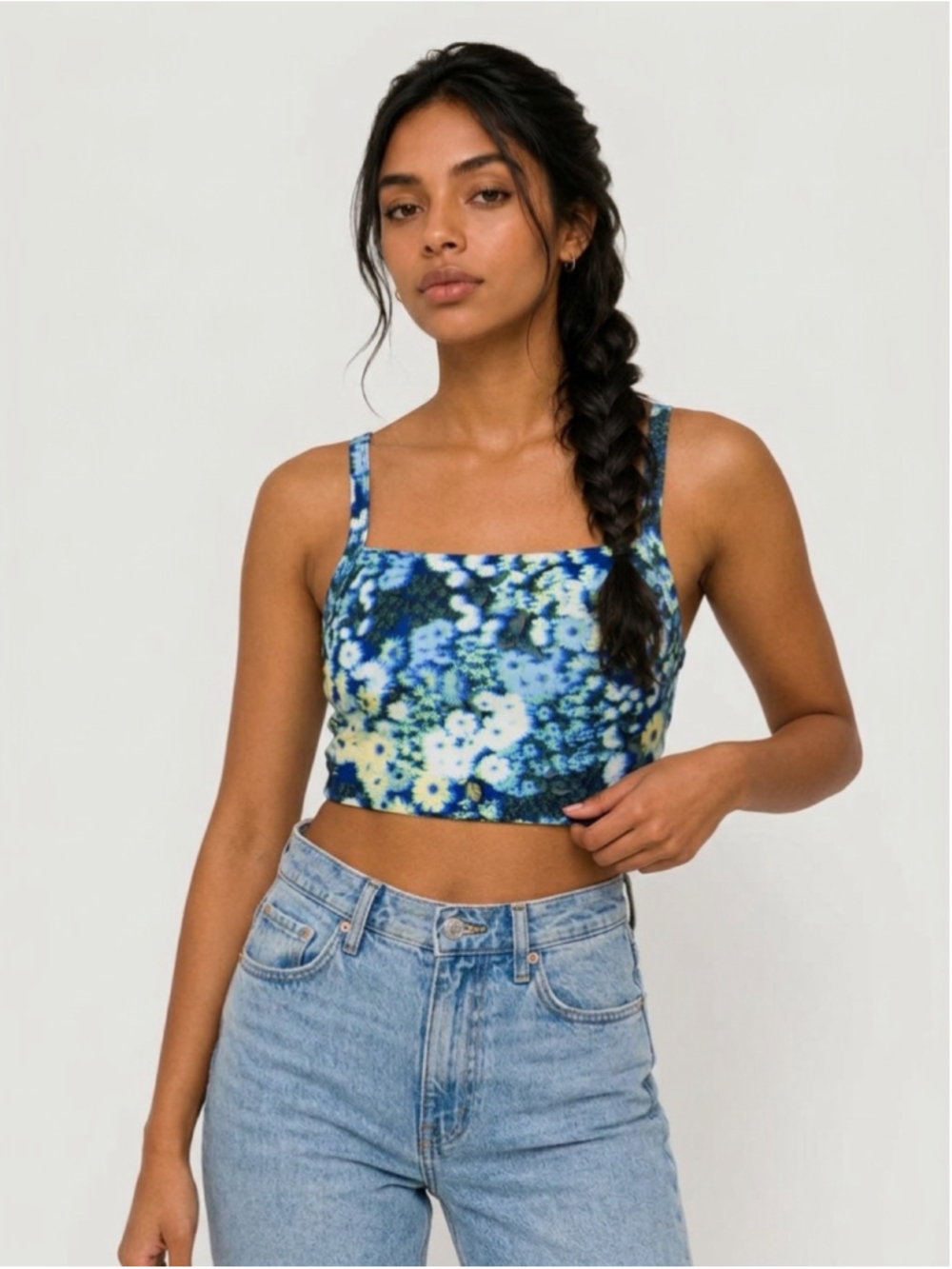 OFFLINE by Aerie Floral Sports Bra Blue Green Size L Medium Support